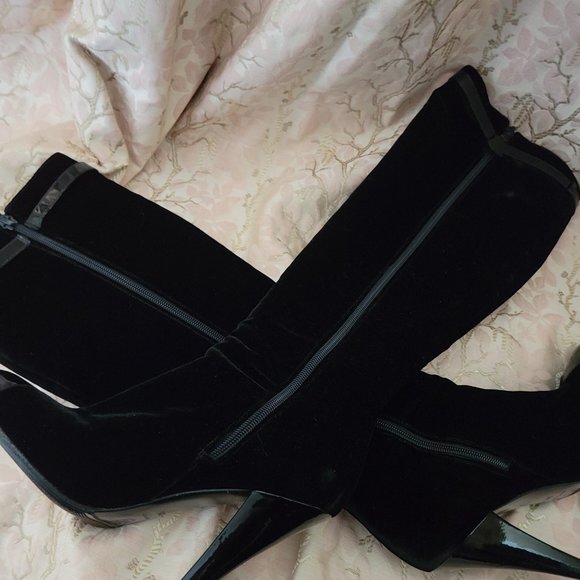 Chanel Black Velvet High Heel Boots - Picture 7 of 9